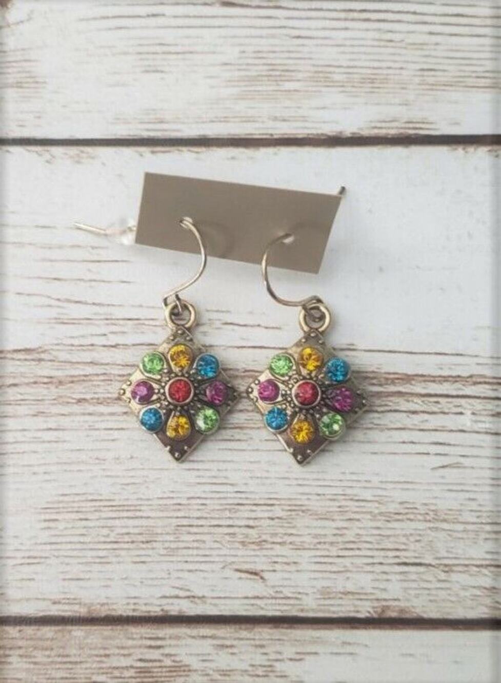 Small Multi Color Diamond Shape Dangle Earrings - New